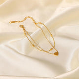 Golden Heart Clover Double Foot Chain Anklet
