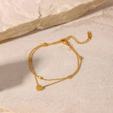 Golden Heart Clover Double Foot Chain Anklet