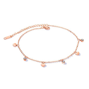 Women Stainless Steel Heart Anklet Rose Adjustable Beach Ankle Foot Chain