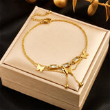 316L Stainless Steel Square Zircon Butterfly Anklets For Women Girl