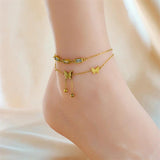 316L Stainless Steel Square Zircon Butterfly Anklets For Women Girl