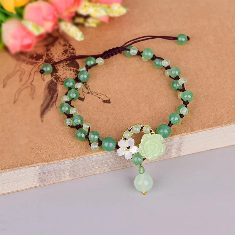Ethnic Style Hand-woven Anklet Foot Chain Retro Temperamental Chalcedony