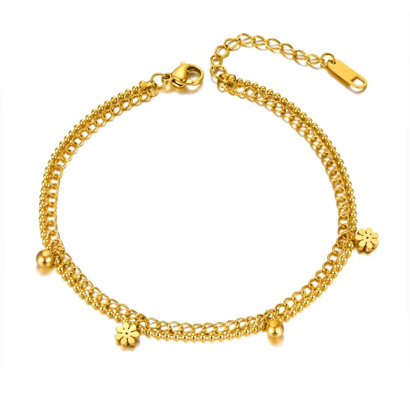Small Daisies Charm Anklets for Women Stainless Steel Foot Link Chain Anklet