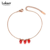 Bohemia Beach Charm Anklet Stainless Steel Red Crystal Beads Chain A19025