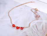 Bohemia Beach Charm Anklet Stainless Steel Red Crystal Beads Chain A19025