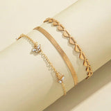Sindlan 3Pcs Vintage Chains Butterfly Anklet Bracelet Boho Heart Crystal