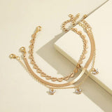 Sindlan 3Pcs Vintage Chains Butterfly Anklet Bracelet Boho Heart Crystal