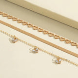 Sindlan 3Pcs Vintage Chains Butterfly Anklet Bracelet Boho Heart Crystal