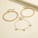 Sindlan 3Pcs Vintage Chains Butterfly Anklet Bracelet Boho Heart Crystal