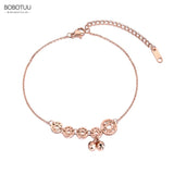 Chinese Ethnic Coins Bells Charm Anklet Women Stainless Steel Foot Jewelry