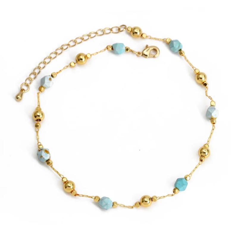 Lucky Eye Adjustable Stone Metal Bead Anklet Copper Foot Chain