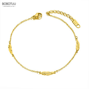 Bohemia Stainless Steel Feather Charm Anklet BA21003