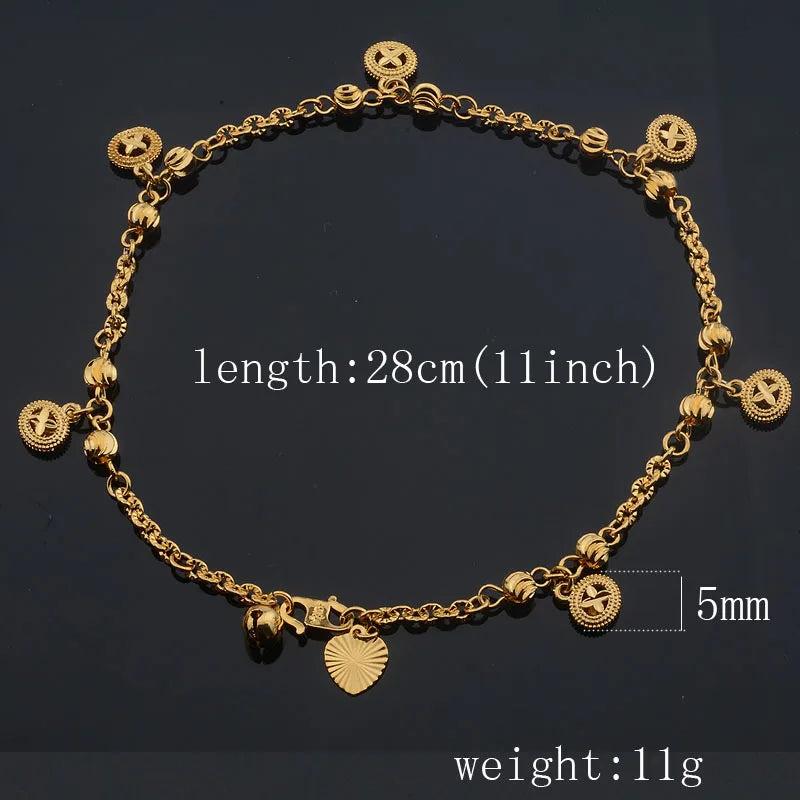 Yellow Round Patterned Anklets Chain for Women Girls