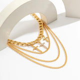 Punk Metal Chain Tassel Anklet Rhinestone Cross Pendant