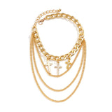 Punk Metal Chain Tassel Anklet Rhinestone Cross Pendant