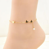 316L Stainless Steel Butterfly Pearl Tassel Chain Anklet