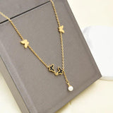 316L Stainless Steel Butterfly Pearl Tassel Chain Anklet