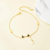316L Stainless Steel Butterfly Pearl Tassel Chain Anklet
