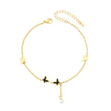 316L Stainless Steel Butterfly Pearl Tassel Chain Anklet