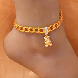 Stonefans Titanium Steel Bear Pendant Anklet Bracelet Men Holiday Accessories