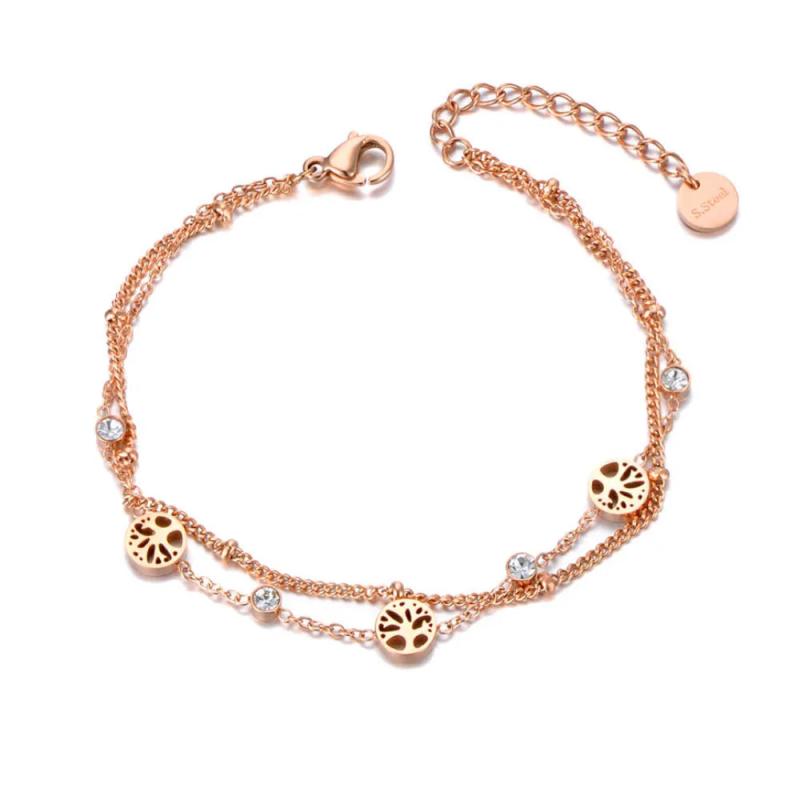 Bohemia Double Layer CZ Crystal Tree Plant Charm Anklets For Women