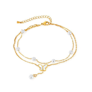 Artificial Pearl Anklet Tassel Butterfly Stainless Steel Jewelry