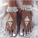 Antique Silver Plated Bell Tassel Beach Anklets Women Beads Foot Chain Anklets
