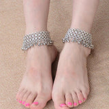 Antique Silver Plated Bell Tassel Beach Anklets Women Beads Foot Chain Anklets