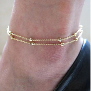 Silver Chain Multi-layer Anklets Beads Ankle Bracelets Foot Jewelry
