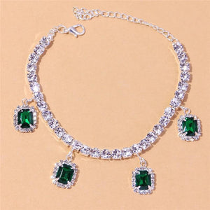 Green/White CZ Anklet Boho Style Beach Summer Accessories