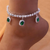 Green/White CZ Anklet Boho Style Beach Summer Accessories