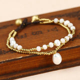 Bohemian Beach Double Layer Women's Anklet with Pearl