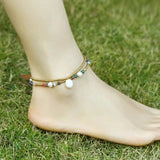 Bohemian Beach Double Layer Women's Anklet with Pearl