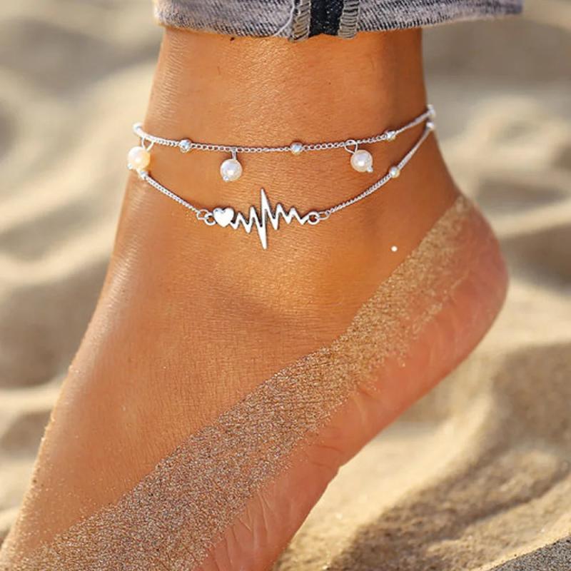 Bohemia Lock Snake Chain Anklet Pearl Pendant Foot Bracelet Beach Jewelry