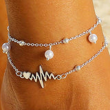 Bohemia Lock Snake Chain Anklet Pearl Pendant Foot Bracelet Beach Jewelry