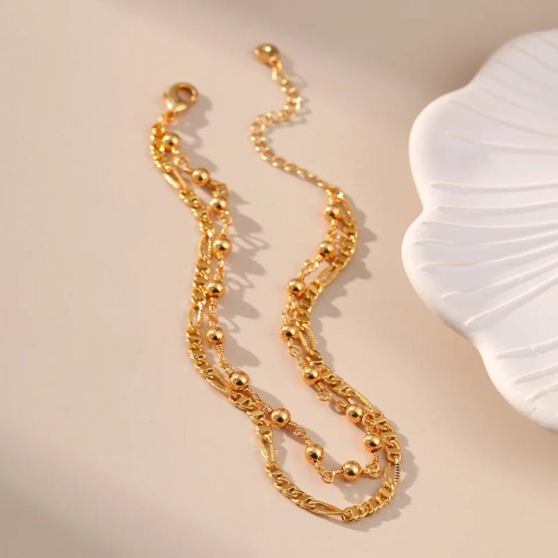 Metal Round Ball Double Layer Anklets for Women Jewelry Temperament Beach Anklet