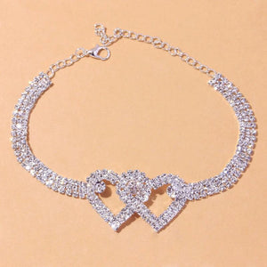 Crystal Double Heart Anklet Rhinestone Foot Jewelry for Women