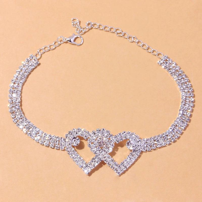 Crystal Double Heart Anklet Rhinestone Foot Jewelry for Women