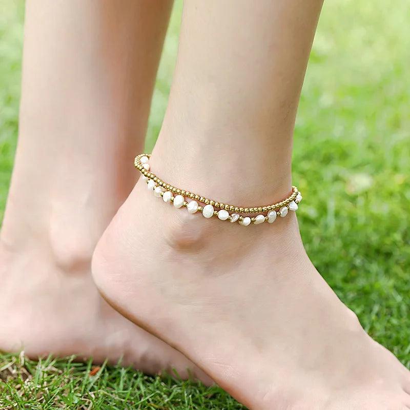 Boho Beach Pearl Anklet Colored Stone Beaded