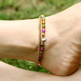 Boho Beach Pearl Anklet Colored Stone Beaded