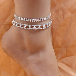 Rhinestone Tennis Anklet Bracelets Boho Foot Jewelry