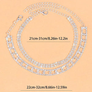 Rhinestone Tennis Anklet Bracelets Boho Foot Jewelry