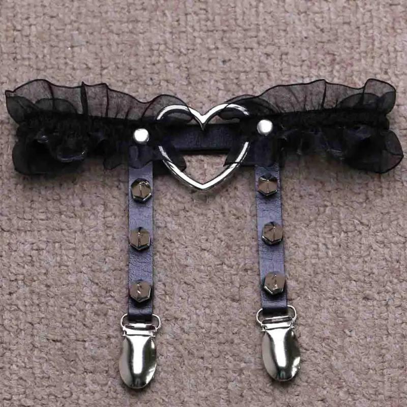 Heart Shaped Garter Belt Club Bar Leather Mesh Elastic Leg Girdle