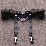 Heart Shaped Garter Belt Club Bar Leather Mesh Elastic Leg Girdle