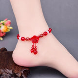 Red Rope Anklets Crystal Beads Flower Anklets