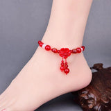 Red Rope Anklets Crystal Beads Flower Anklets