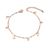 Rose Anklet for Women Star Moon CZ Stone Charm Stainless Steel JA19021