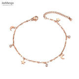Rose Anklet for Women Star Moon CZ Stone Charm Stainless Steel JA19021