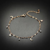 Rose Anklet for Women Star Moon CZ Stone Charm Stainless Steel JA19021