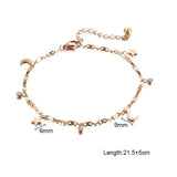 Rose Anklet for Women Star Moon CZ Stone Charm Stainless Steel JA19021